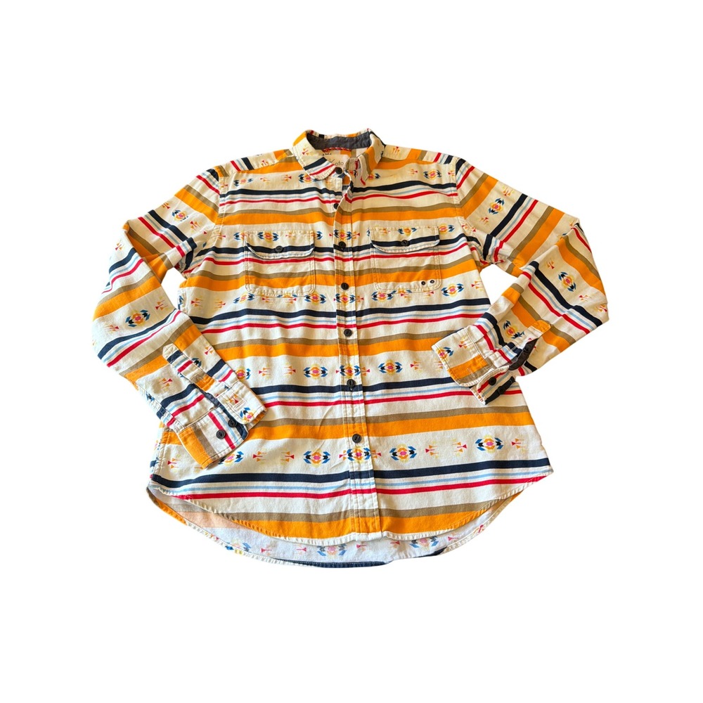 Koto Button Down Shirt Multicolor Southwestern Geometric Stripe Cotton Flannel M